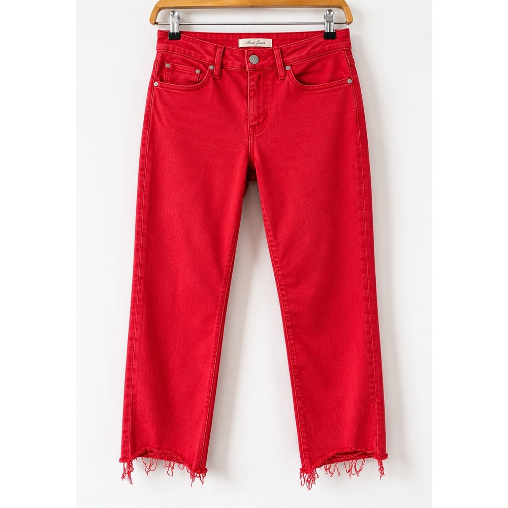 Mavi Jeans Anika Mid-Rise Crop‎ Flare Jeans Cherry Red 29/25 Frayed Hem